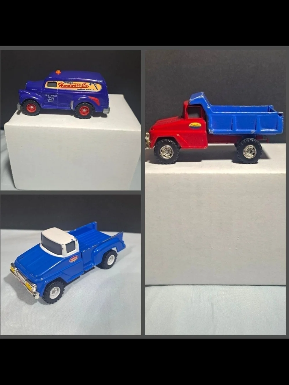 Lot of 3 Tonka Mini Vintage Diecast Trucks Hasbro 2012-2015 Step Side, Van, Dump